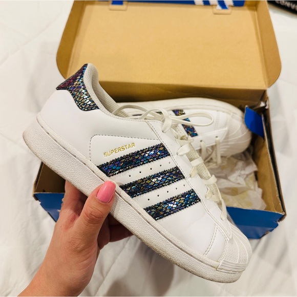 adidas | Shoes | Adidas Superstar Metallic Youth White Sneaker | Poshmark